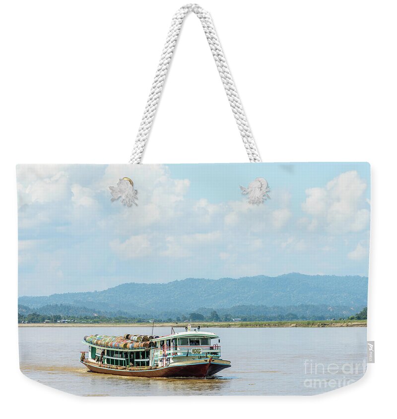 River Weekender Tote Bag featuring the photograph Ferry on the Chindwin 3 by Werner Padarin