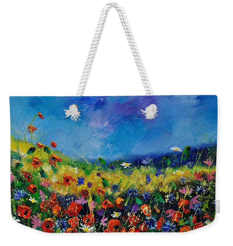 Landscape Weekender Tote Bag featuring the painting Field Flowers 561190 by Pol Ledent