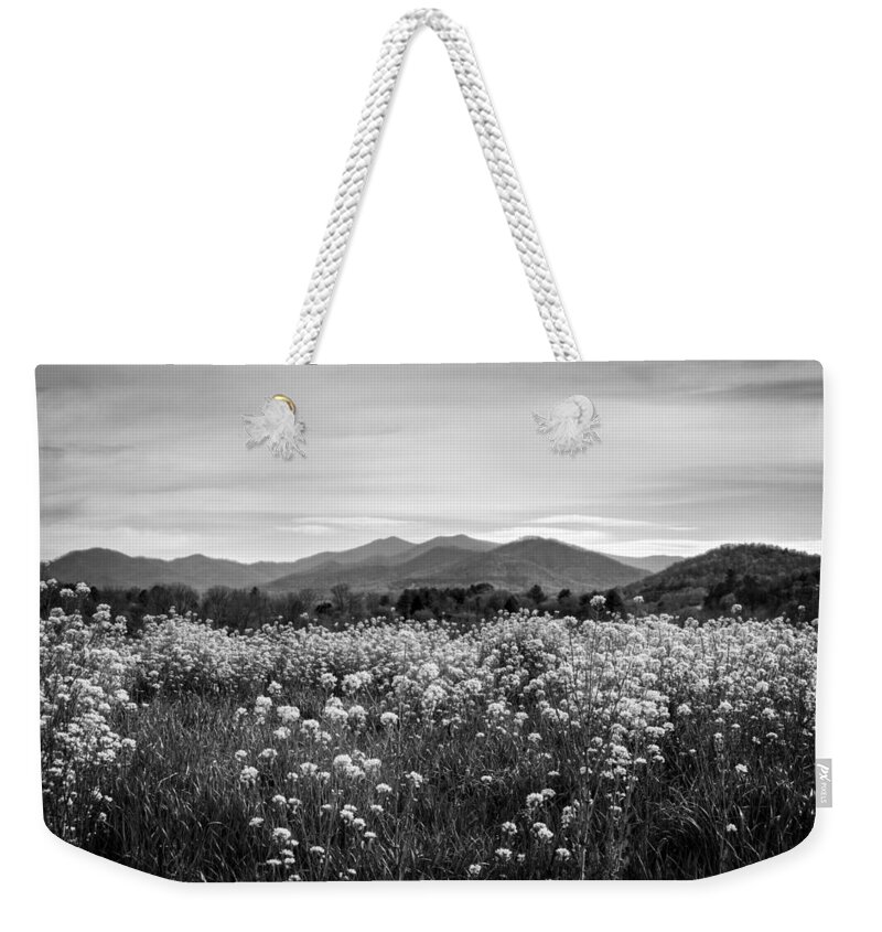 Field Weekender Tote Bag featuring the photograph Field Of Flowers In Black and White by Greg and Chrystal Mimbs