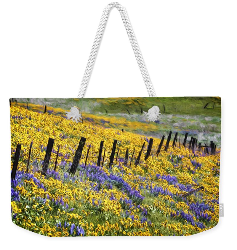 Field Of Gold And Purple Weekender Tote Bag featuring the photograph Field of Gold and Purple by Wes and Dotty Weber