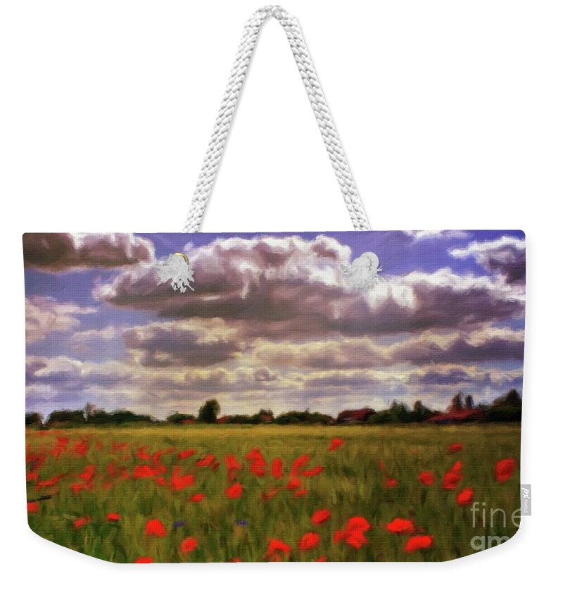 Landscape Weekender Tote Bag featuring the painting Field of Poppies by Esoterica Art Agency
