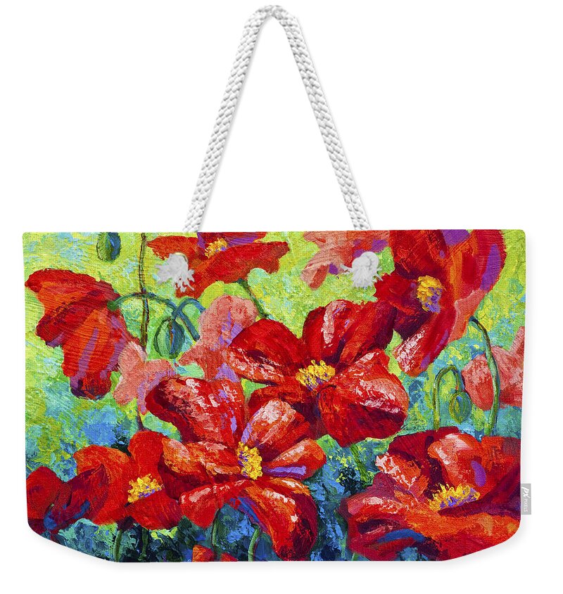 Poppies Weekender Tote Bag featuring the painting Field Of Red Poppies II by Marion Rose