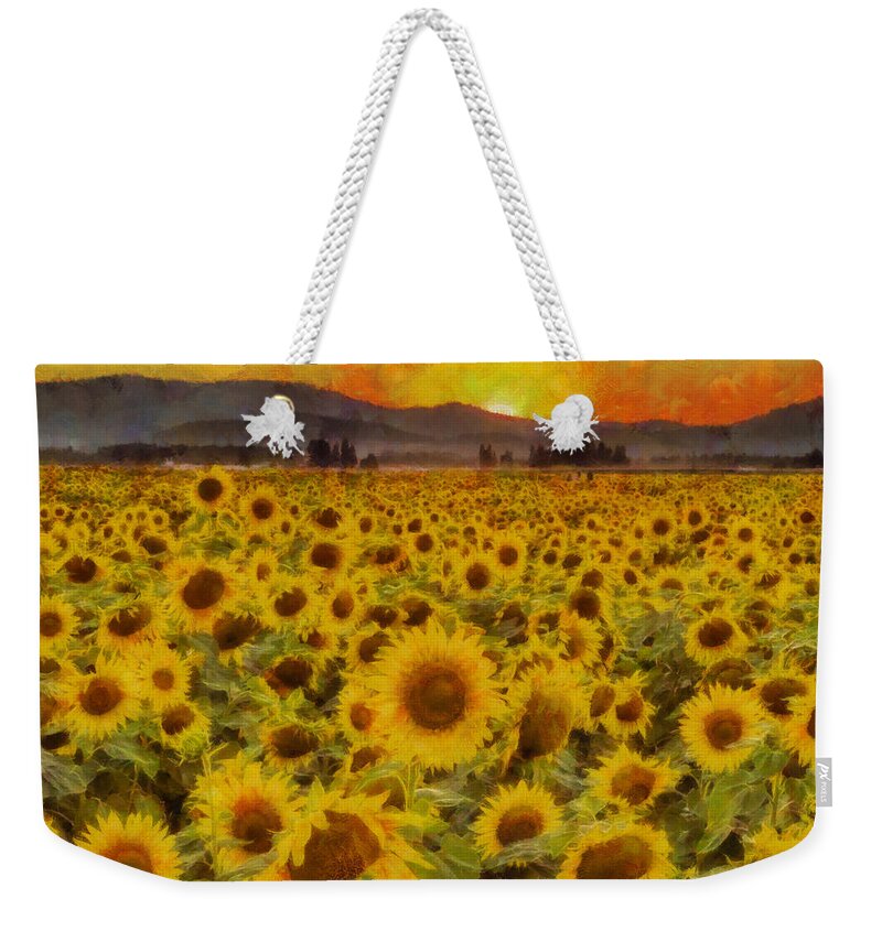 Sunflower Weekender Tote Bag featuring the photograph Field of Sunflowers by Mark Kiver