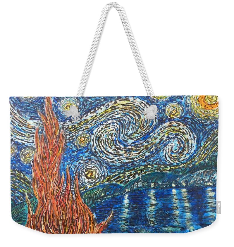 Fiery Night Weekender Tote Bag featuring the painting Fiery Night by Amelie Simmons