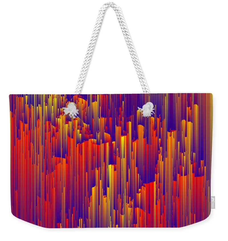 Glitch Weekender Tote Bag featuring the digital art Fiery Rain - Pixel Art by Jennifer Walsh