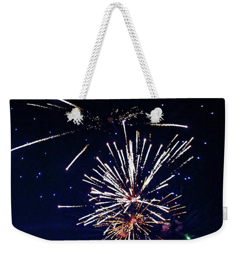 Night Weekender Tote Bag featuring the photograph Fireworks1 by Doolittle Photography and Art