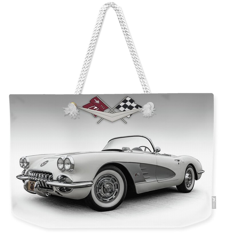 Corvette Weekender Tote Bag featuring the digital art Fifty-Eight Corvette by Douglas Pittman
