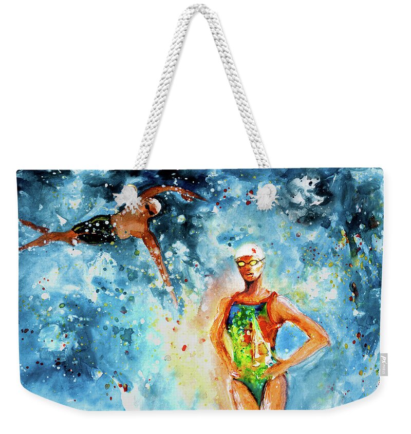 Sports Weekender Tote Bag featuring the painting Fighting Back by Miki De Goodaboom