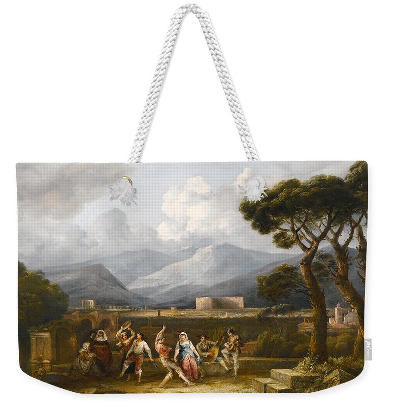 Thomas Barker Weekender Tote Bag featuring the painting Figures dancing the Saltarello with a Capriccio of Rome by Thomas Barker