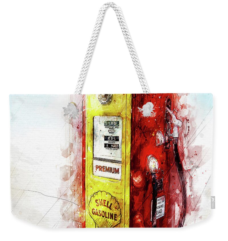 Auto Weekender Tote Bag featuring the digital art Filler Up by Gary Bodnar