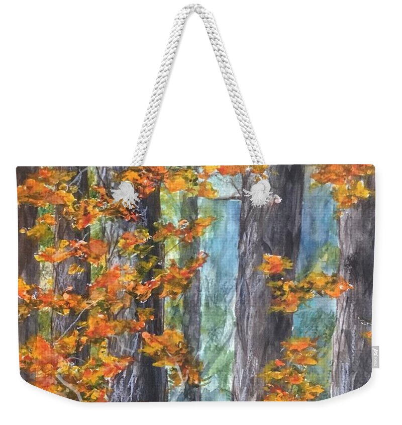Autumn Weekender Tote Bag featuring the painting Finally Fall by Cheryl Wallace