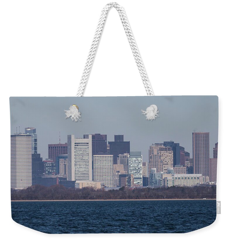 Boston Weekender Tote Bag featuring the photograph Financial District Boston by Brian MacLean
