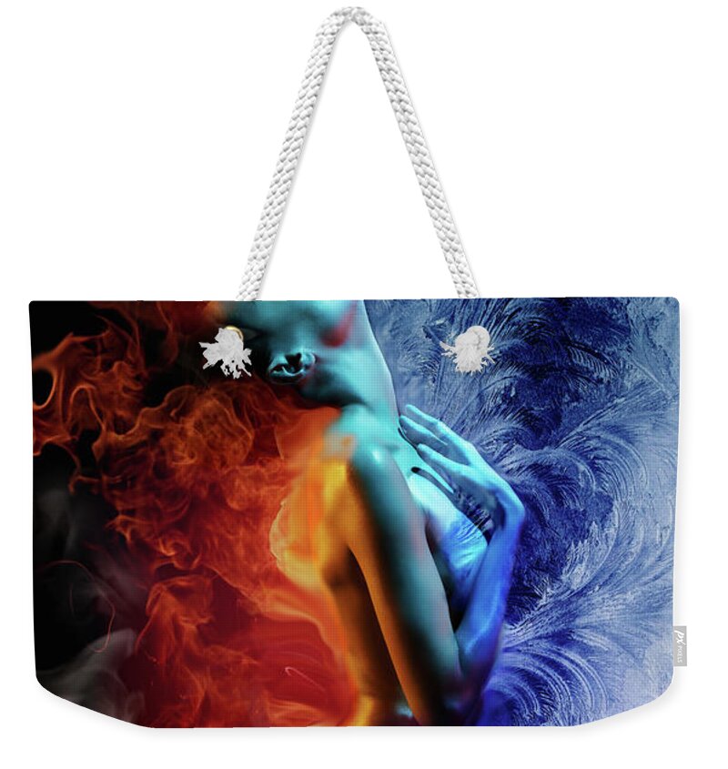 Fire And Ice Weekender Tote Bag featuring the digital art Fire and Ice by Lilia S