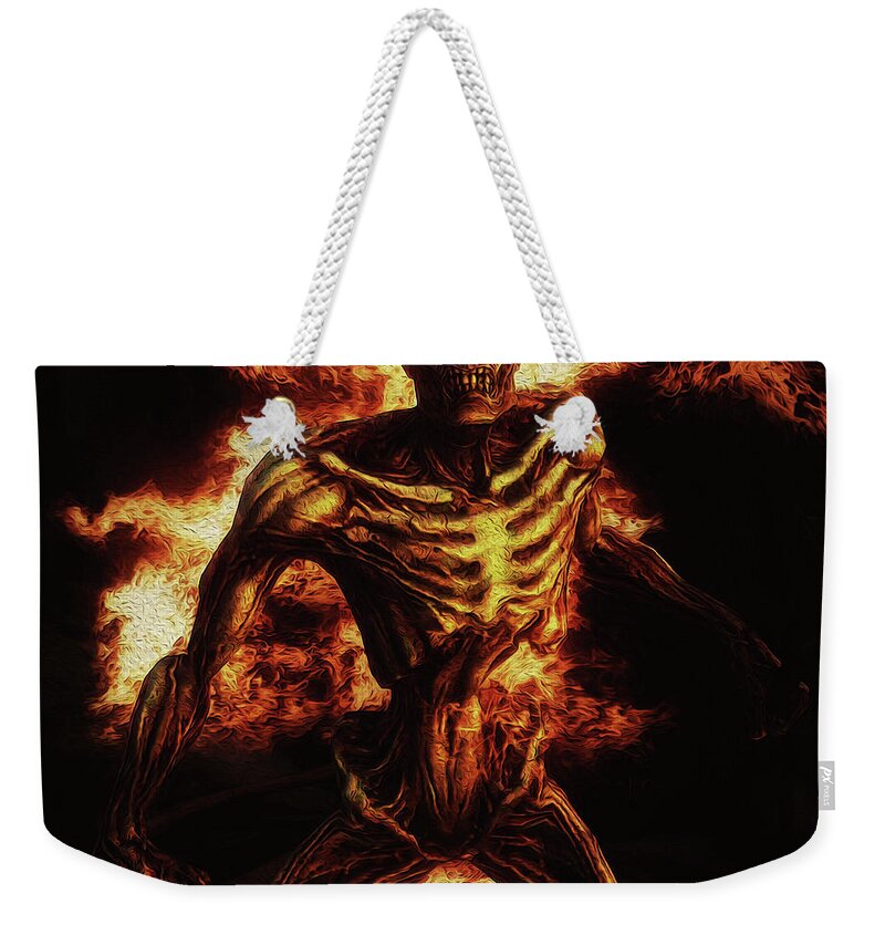 Dead Weekender Tote Bag featuring the painting Fire Demon by AM FineArtPrints