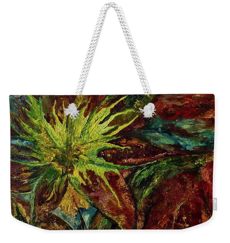 Floral Weekender Tote Bag featuring the painting Fire Flower by Anitra Handley-Boyt