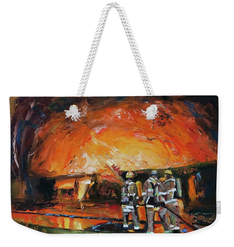 Heroes Come First Weekender Tote Bag featuring the painting Firefighters Come First by Josef Kelly