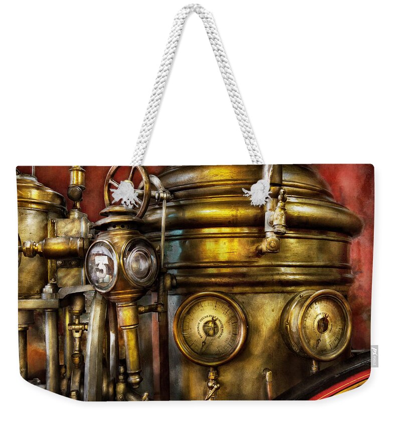 Suburbanscenes Weekender Tote Bag featuring the photograph Fireman - The Steam Boiler by Mike Savad