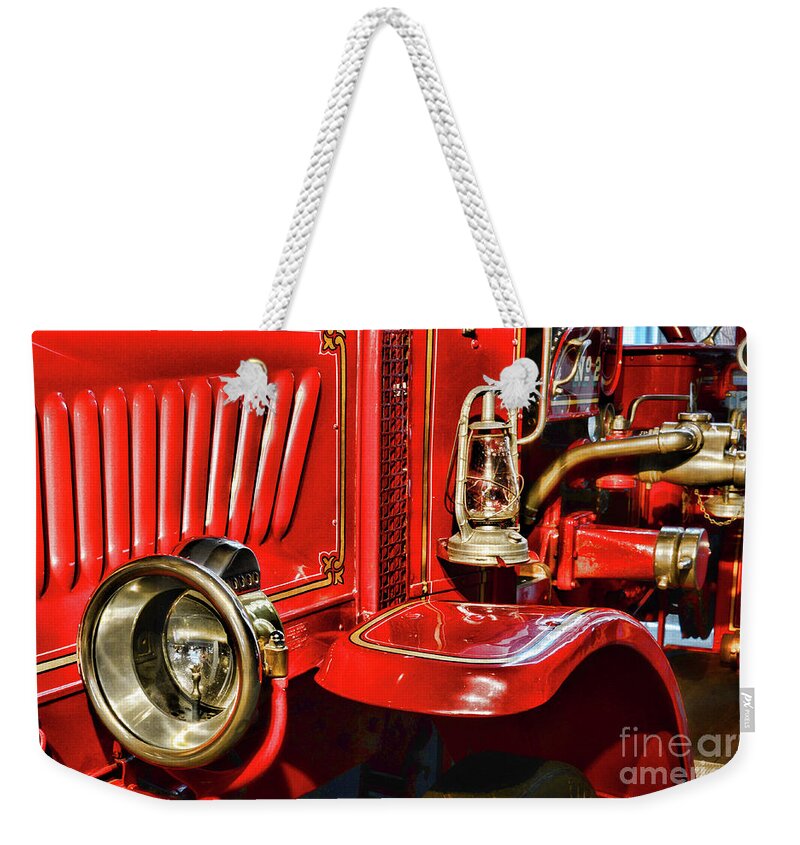 Fireman Weekender Tote Bag featuring the photograph Fireman-Vintage Fire Truck by Paul Ward
