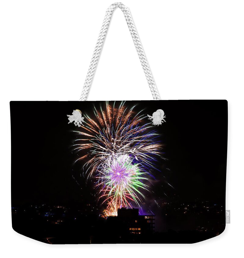 Fireworks Weekender Tote Bag featuring the photograph Fireworks In Manly by Miroslava Jurcik