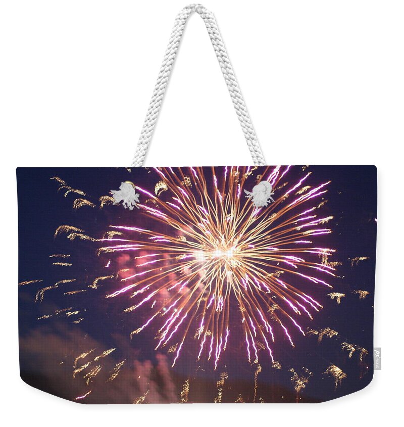Fire Weekender Tote Bag featuring the digital art Fireworks In The Park 2 by Gary Baird