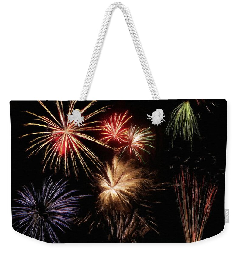Fireworks Weekender Tote Bag featuring the painting Fireworks by Jeffrey Kolker