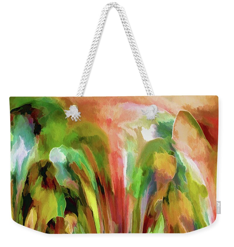 Abstract Weekender Tote Bag featuring the digital art First Day in the Garden by Lynda Lehmann