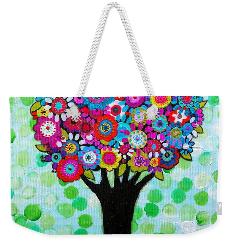 Tree Of Life Weekender Tote Bag featuring the painting First Day Of Spring by Pristine Cartera Turkus