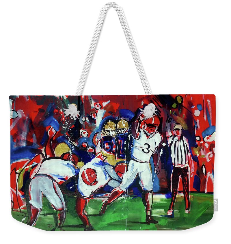  Weekender Tote Bag featuring the painting First Down by John Gholson