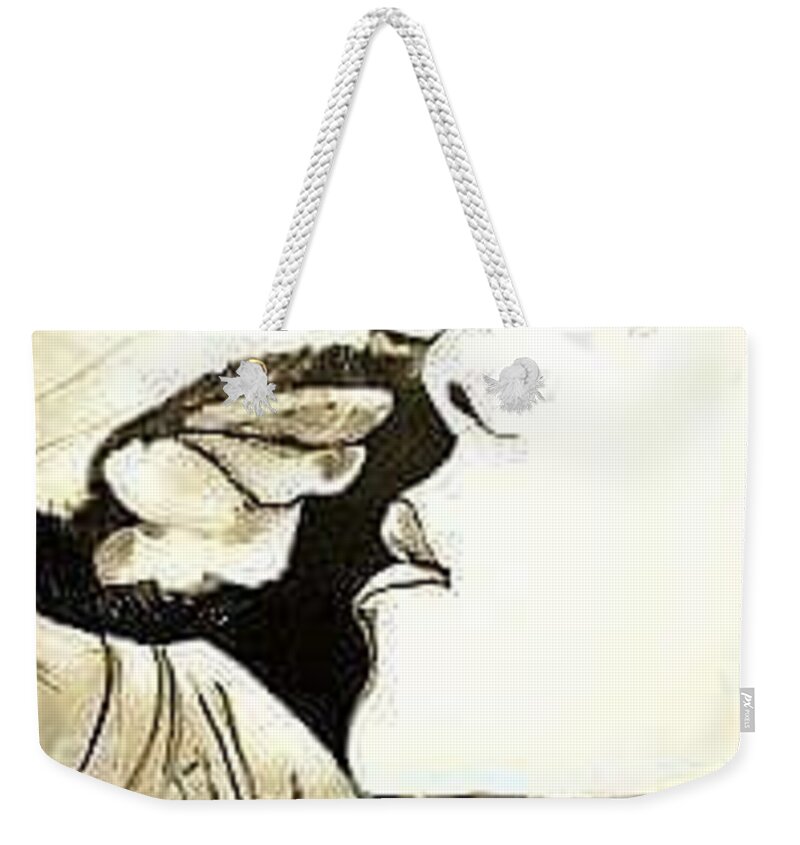 Love Valentine's Day Kissing Weekender Tote Bag featuring the painting First Kiss by Tyrone Hart