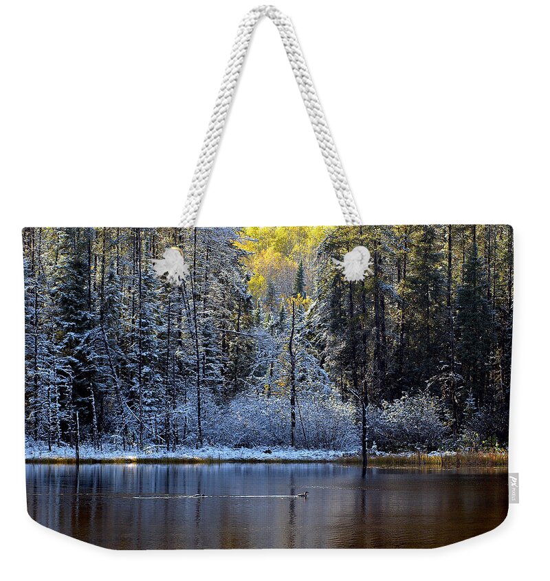 Canada Weekender Tote Bag featuring the photograph First Snow by Doug Gibbons