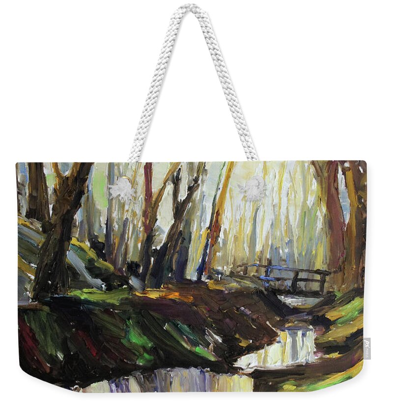 Landscape Weekender Tote Bag featuring the painting First Sun Of Spring by Barbara Pommerenke