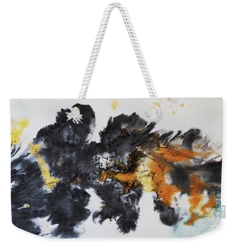 Art Of Brush Weekender Tote Bag featuring the painting Fish in Stream 12030015FY by Fumiyo Yoshikawa