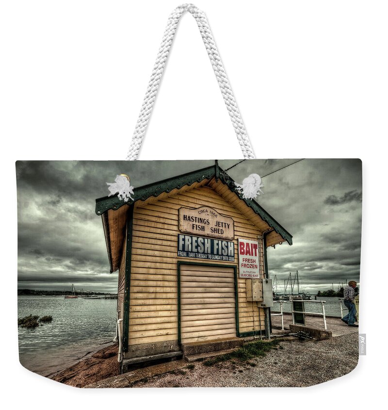 Hastings Weekender Tote Bag featuring the photograph Fish Shed by Wayne Sherriff