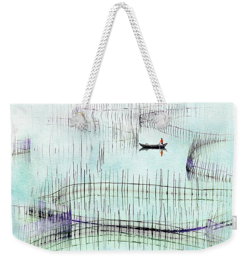 Fisherman Weekender Tote Bag featuring the photograph Fisherman Fishing by Andrea Kollo