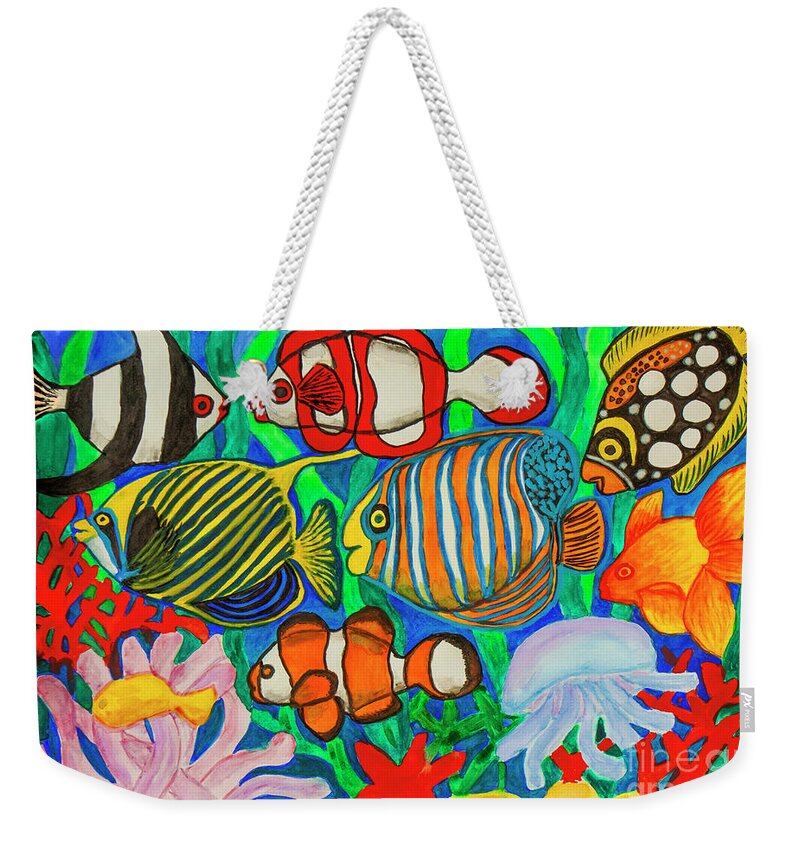 Fish Weekender Tote Bag featuring the painting Fishes, watercolor painting by Irina Afonskaya