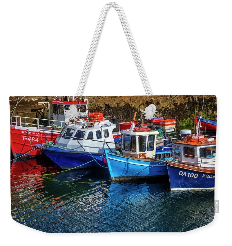 Atlantic Weekender Tote Bag featuring the photograph Fishing Boats at the Coast by Debra and Dave Vanderlaan