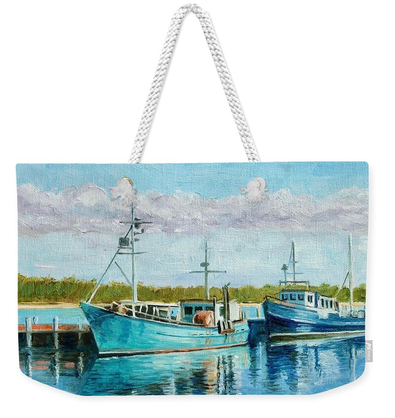 Fishing Weekender Tote Bag featuring the painting Fishing Boats in Lakes Entrance by Dai Wynn