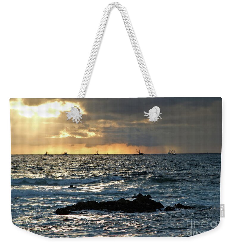 Fishing Boats Weekender Tote Bag featuring the photograph Fishing Boats off Point Lobos by Charlene Mitchell