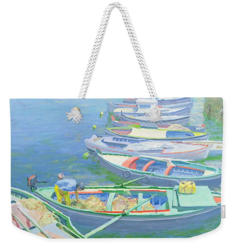 Rowing Boats Weekender Tote Bag featuring the painting Fishing Boats by William Ireland