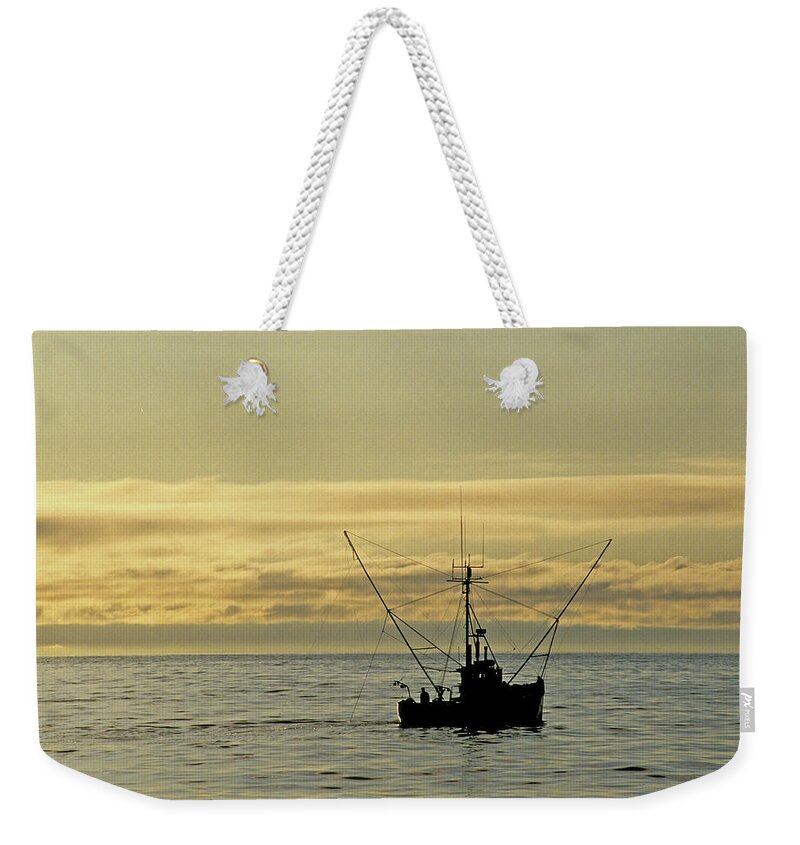 Commercial Fishing. Sunset Weekender Tote Bag featuring the photograph Fishing off Santa Cruz by David Shuler