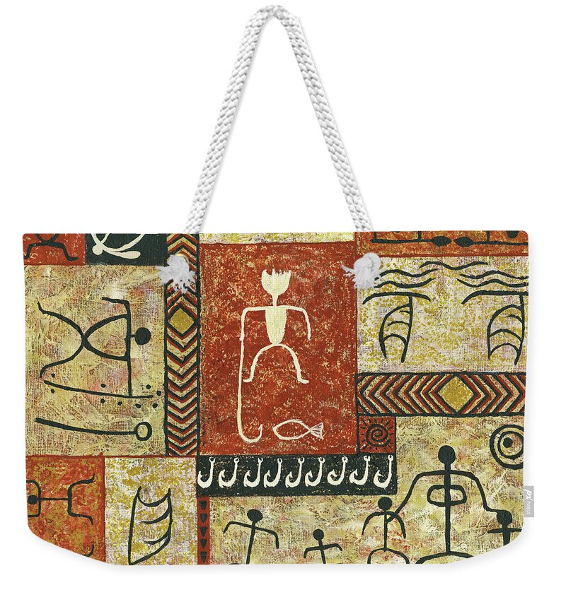 Hawaiian Petroglyphs Weekender Tote Bag featuring the painting Fishing Village by Darice Machel McGuire
