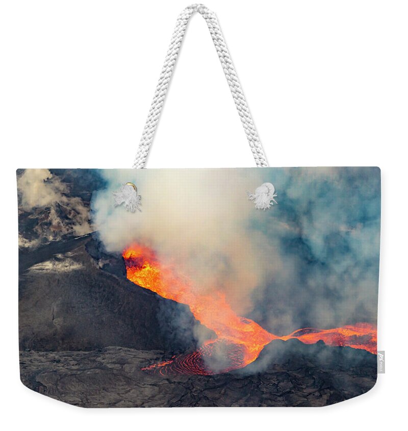 Lava Weekender Tote Bag featuring the photograph Fissure 8 in July by Christopher Johnson