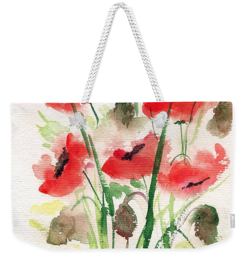 Poppies 3 Weekender Tote Bag featuring the painting Five poppies by Asha Sudhaker Shenoy