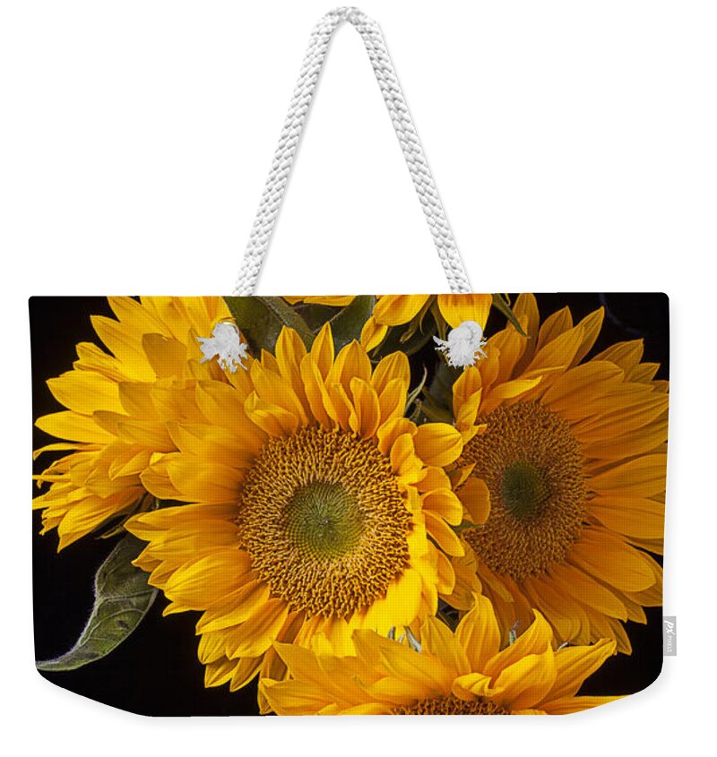 Five Weekender Tote Bag featuring the photograph Five sunflowers by Garry Gay