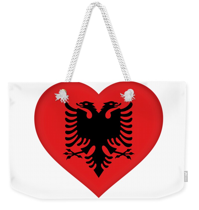 Albania Weekender Tote Bag featuring the digital art Flag of Albania Heart by Roy Pedersen