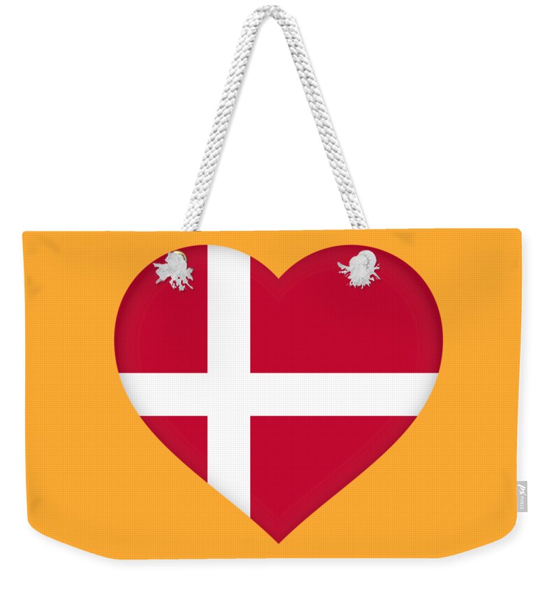Background Weekender Tote Bag featuring the digital art Flag of Denmark Heart by Roy Pedersen