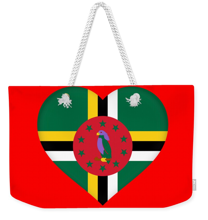 Dominica Weekender Tote Bag featuring the digital art Flag of Dominica Heart by Roy Pedersen