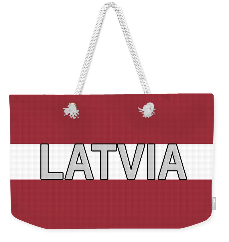 Europe Weekender Tote Bag featuring the digital art Flag of Latvia Word by Roy Pedersen