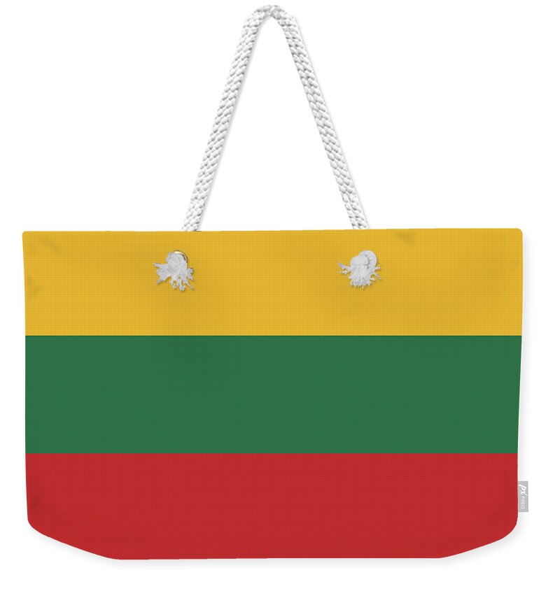 Europe Weekender Tote Bag featuring the digital art Flag of Lithuania by Roy Pedersen