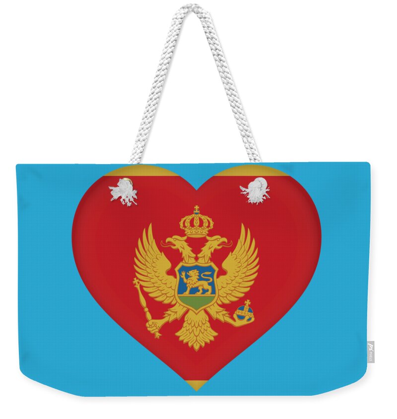 Background Weekender Tote Bag featuring the digital art Flag of Montenegro Heart by Roy Pedersen